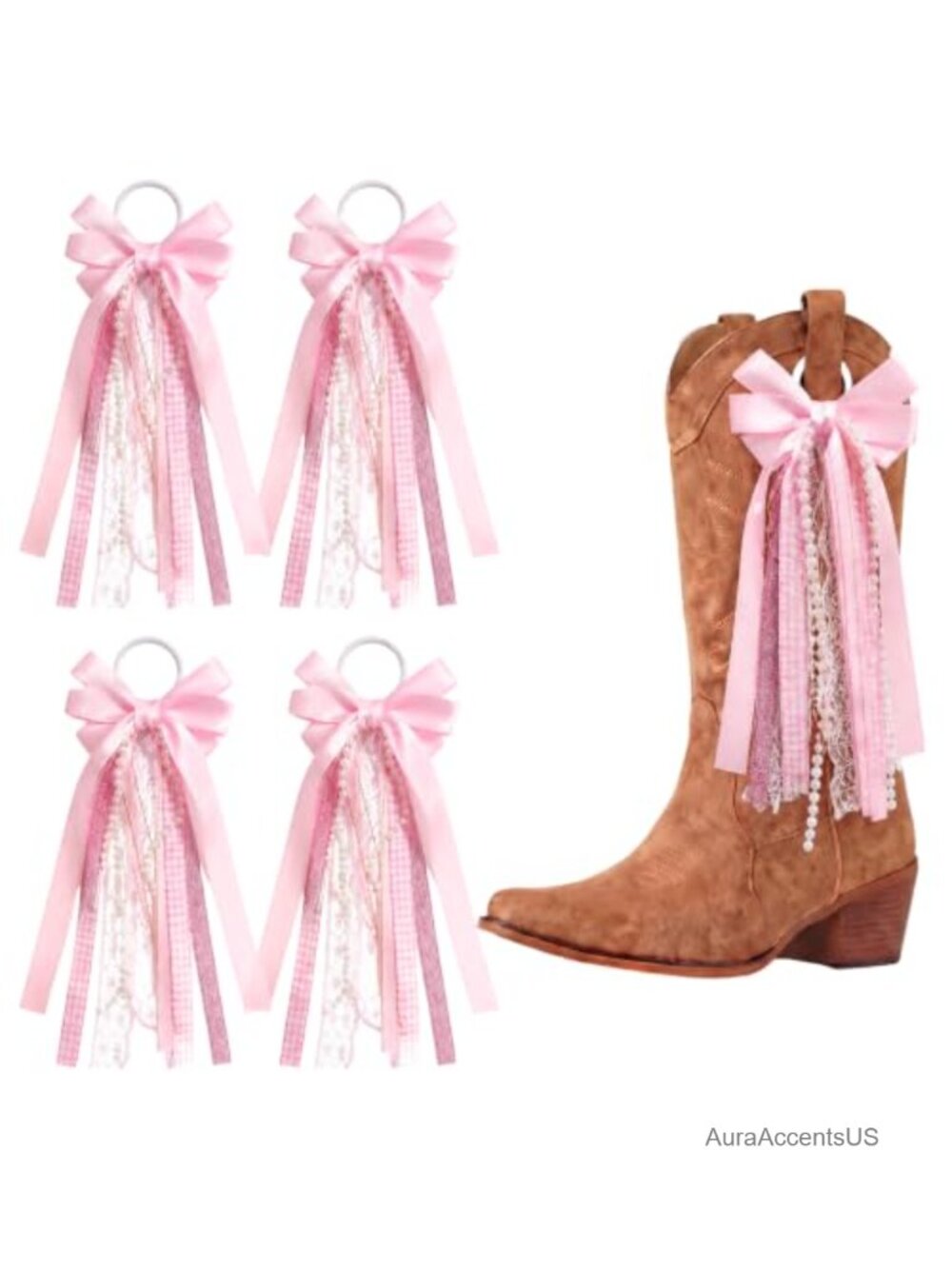 4 Pearl Ribbon Boot Bows Western Cowboy Boot Decoration Removable Clip